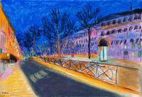 Landscapes - Paris Night - Pastel  Paper